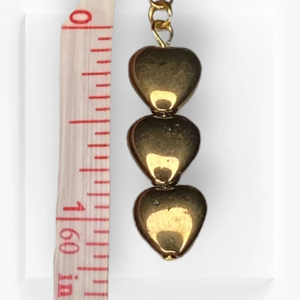 HAND CRAFTED Earrings Hearts Bronze Glass Beads Dangle Drop Long Pierced - Picture 3 of 5